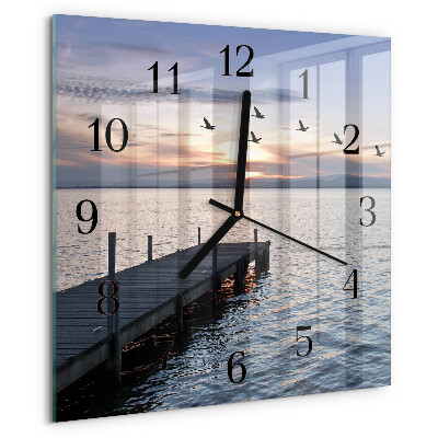 Wanduhr aus glas Vögel am See