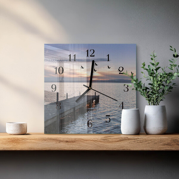 Wanduhr aus glas Vögel am See
