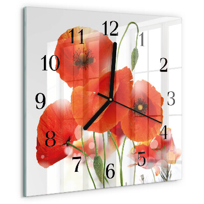 Wanduhr aus glas Mohnblumen