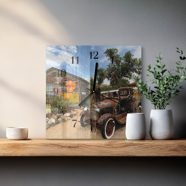Wanduhr aus glas Altes Auto