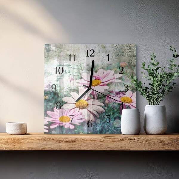 Wanduhr aus glas Blumen