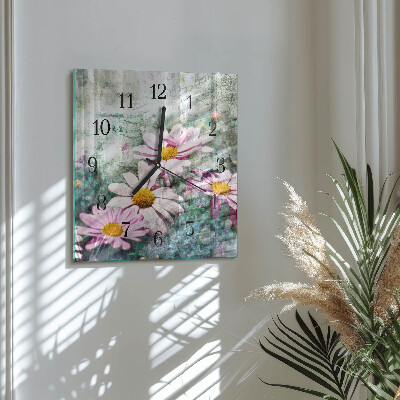 Wanduhr aus glas Blumen