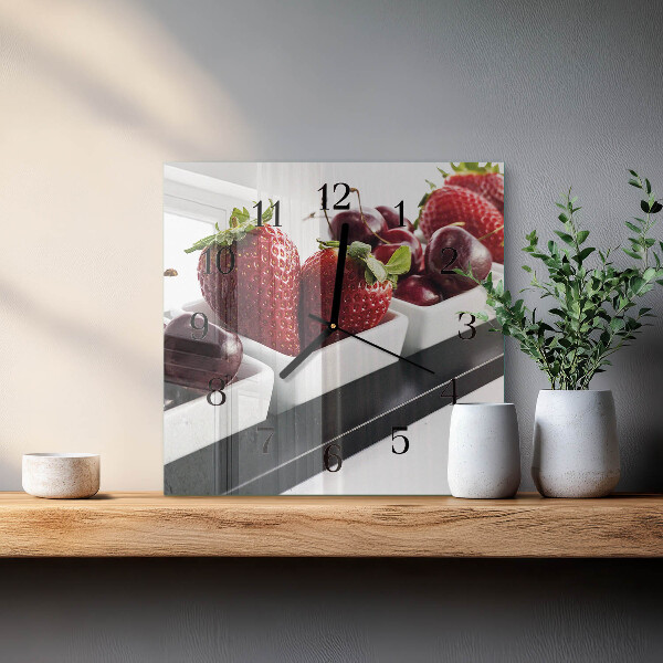 Wanduhr aus glas Erdbeeren