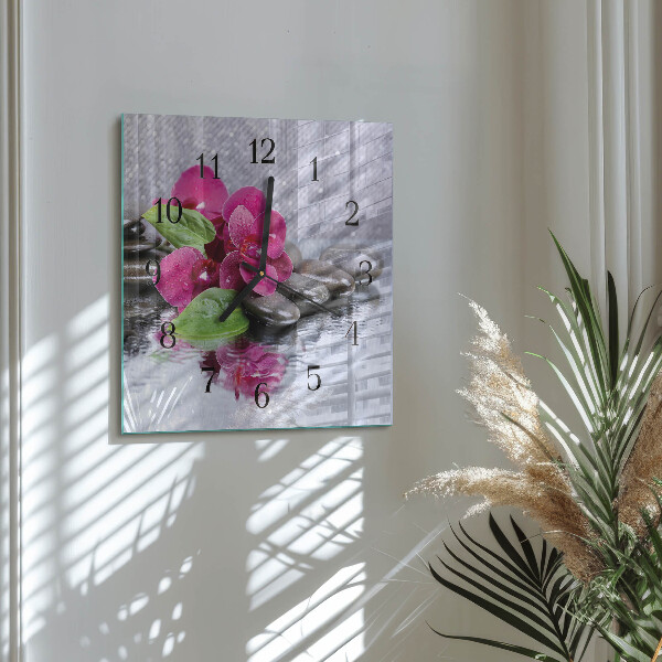 Wanduhr aus glas Orchidee