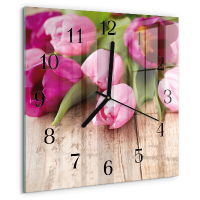 Wanduhr aus glas Tulpen