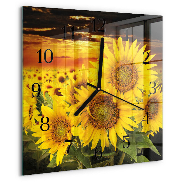 Wanduhr aus glas Sonnenblumen