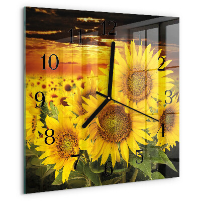Wanduhr aus glas Sonnenblumen
