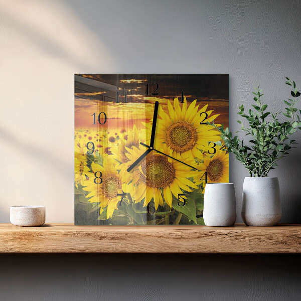 Wanduhr aus glas Sonnenblumen