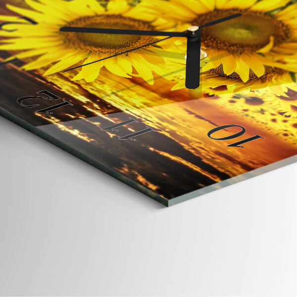Wanduhr aus glas Sonnenblumen