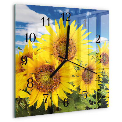 Wanduhr aus glas Sonnenblumen