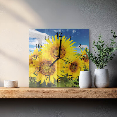 Wanduhr aus glas Sonnenblumen