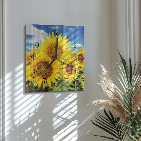 Wanduhr aus glas Sonnenblumen