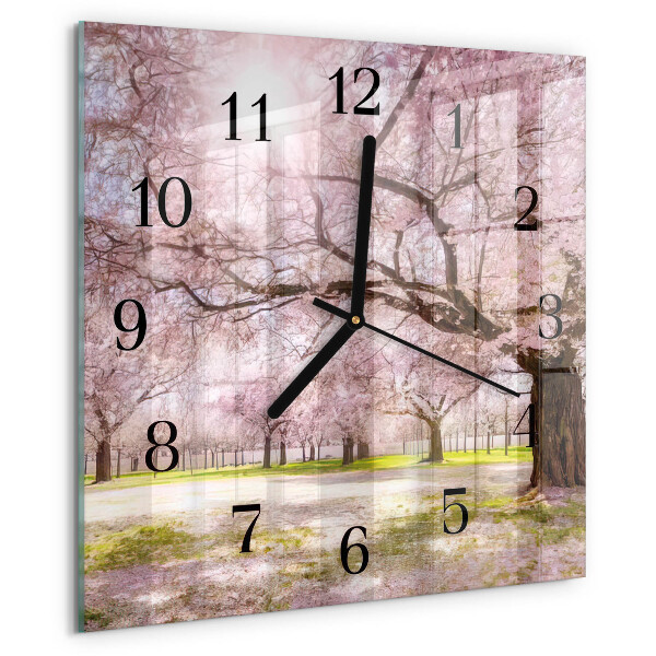 Wanduhr aus glas Kirschbäume