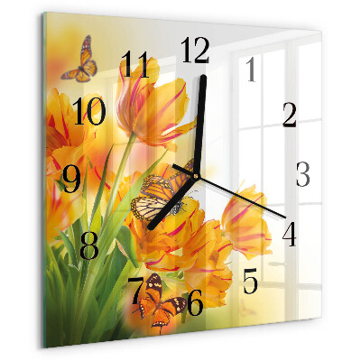 Wanduhr aus glas Tulpen
