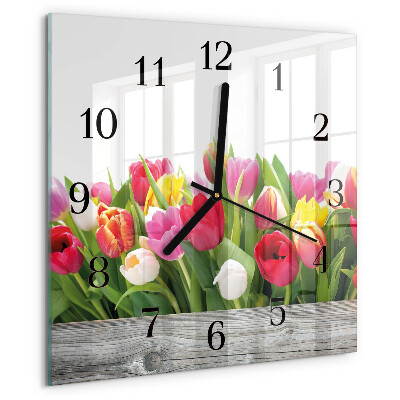 Wanduhr aus glas Tulpen