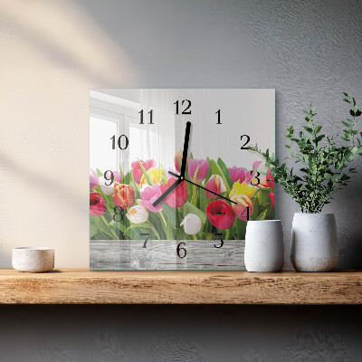 Wanduhr aus glas Tulpen