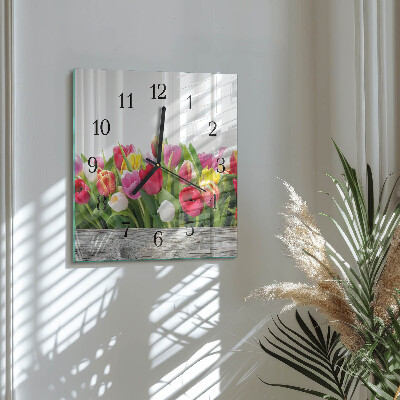 Wanduhr aus glas Tulpen