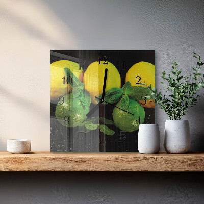 Wanduhr aus glas Zitronen