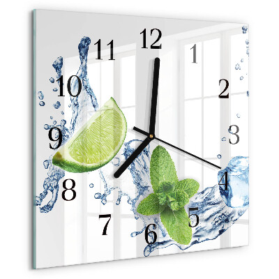 Wanduhr aus glas Minze mit Limette
