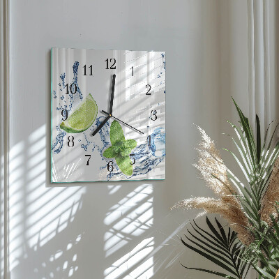 Wanduhr aus glas Minze mit Limette
