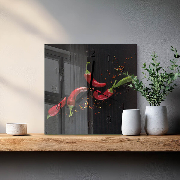 Wanduhr aus glas Chilischoten