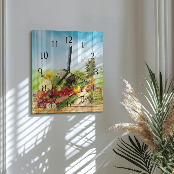 Wanduhr aus glas Gemüse Obst
