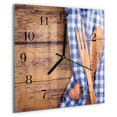 Wanduhr aus glas Holz und Besteck