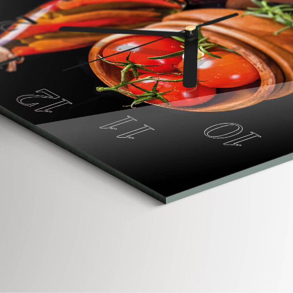 Wanduhr aus glas Tomaten und Knoblauch