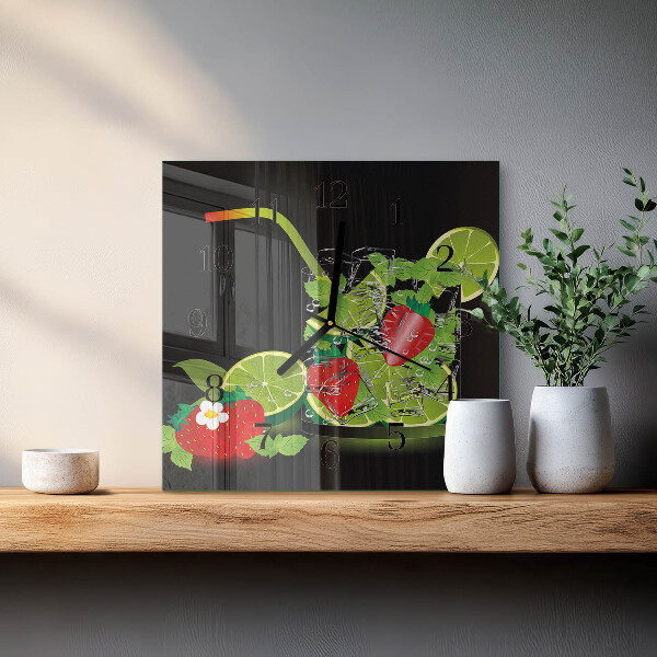 Wanduhr aus glas Erdbeere und Limette