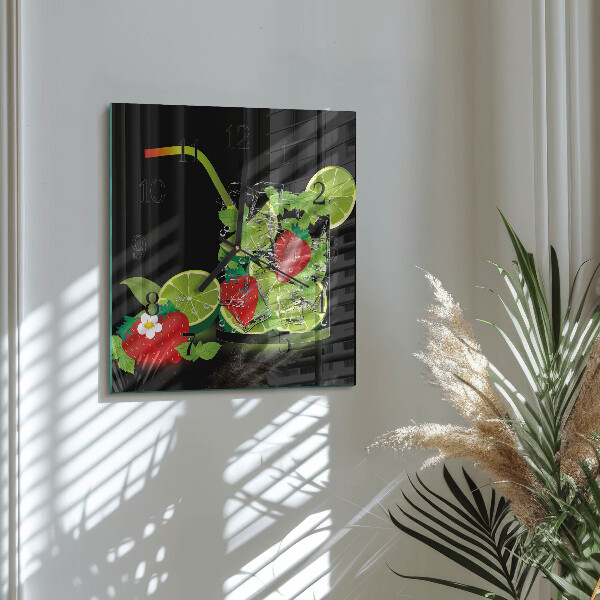 Wanduhr aus glas Erdbeere und Limette