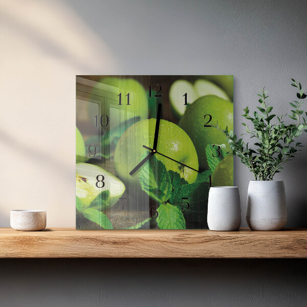 Wanduhr aus glas Grüne Äpfel