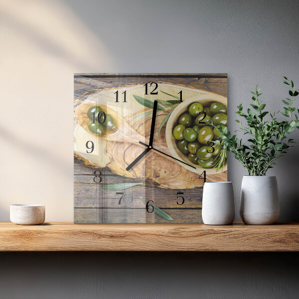 Wanduhr aus glas Olivenholz