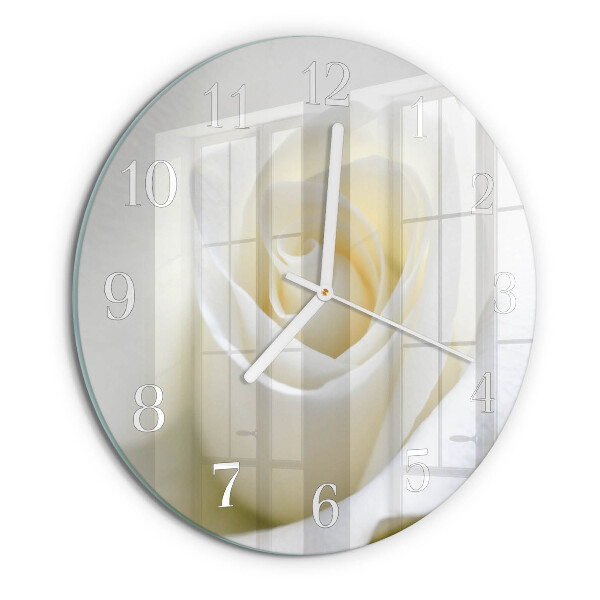 Glas wanduhr Weiße Rose