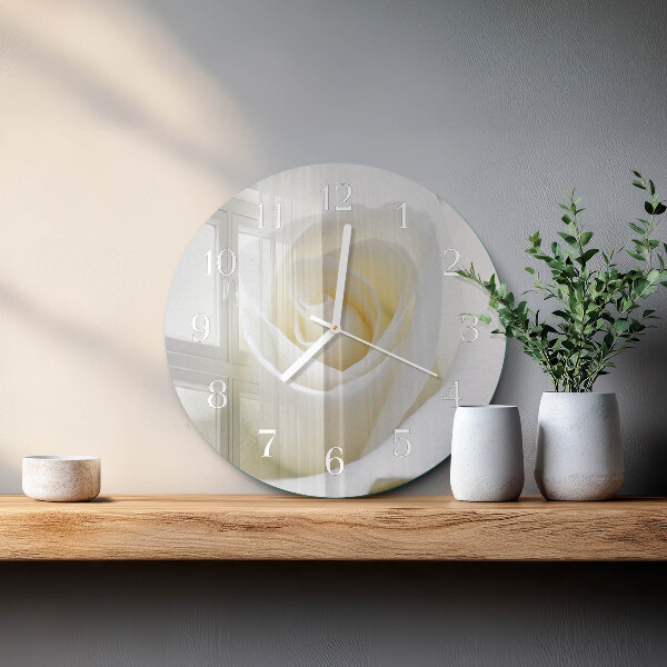 Glas wanduhr Weiße Rose