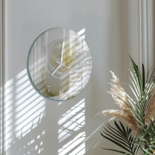 Glas wanduhr Weiße Rose
