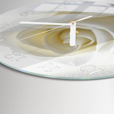 Glas wanduhr Weiße Rose