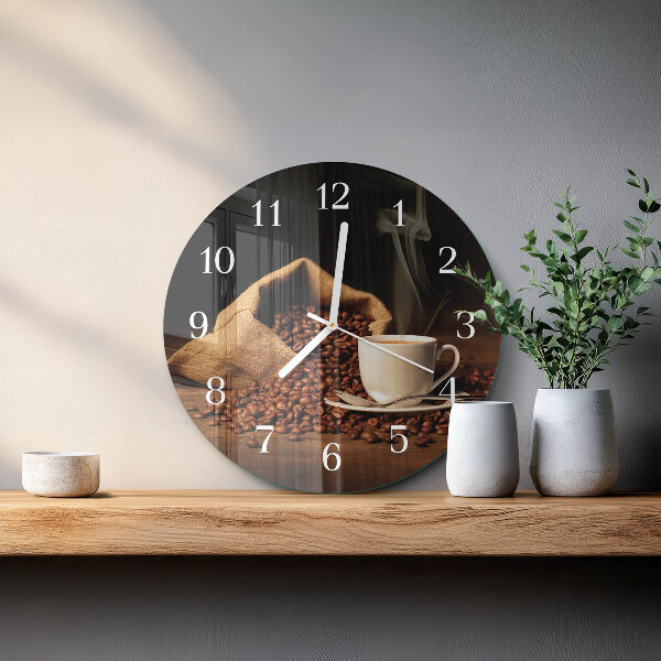 Glas wanduhr Kaffeebohnen