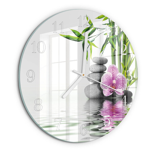Glas wanduhr Orchideensteine