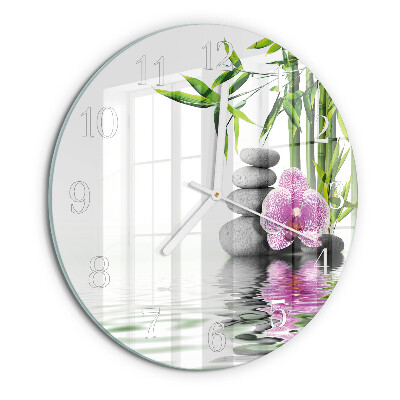 Glas wanduhr Orchideensteine
