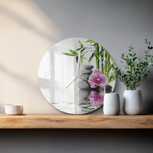 Glas wanduhr Orchideensteine
