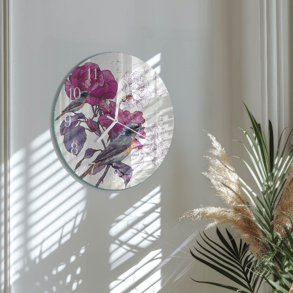 Glas wanduhr Vögel Blumen