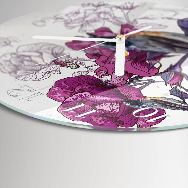 Glas wanduhr Vögel Blumen