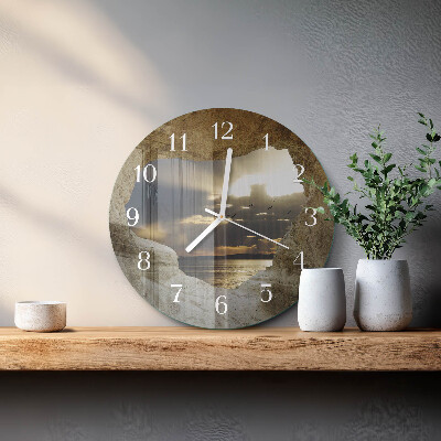 Glas wanduhr Herz im Felsen