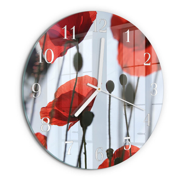 Glas wanduhr Mohn