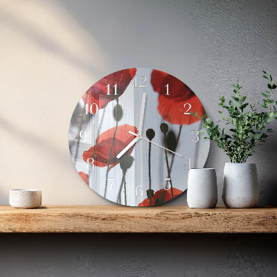 Glas wanduhr Mohn