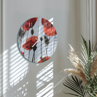 Glas wanduhr Mohn