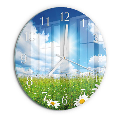 Glas wanduhr Wiesenblumen