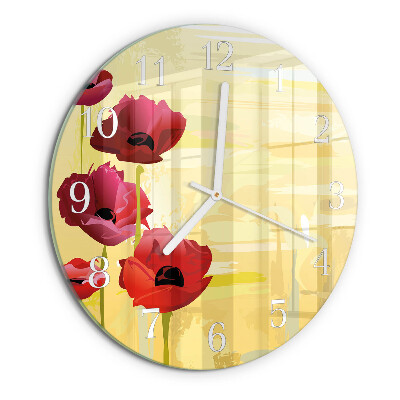 Glas wanduhr Mohnblumen