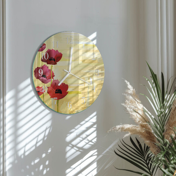 Glas wanduhr Mohnblumen