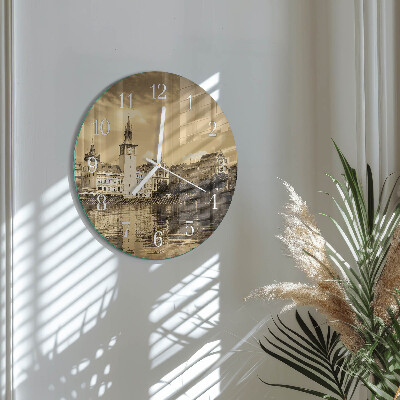 Glas wanduhr Sepia Castle